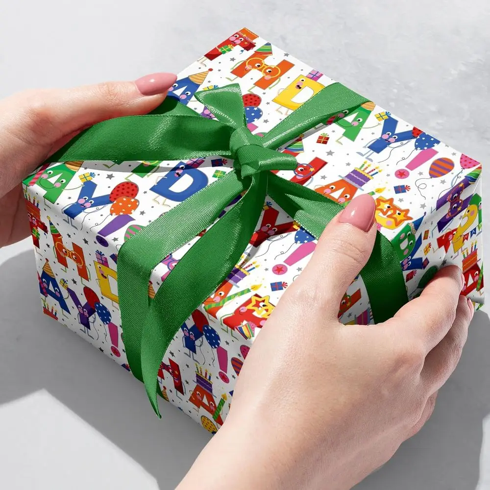 8 rollos de papel de regalo con temática de cumpleaños, 5 pies x 30 pulgadas
