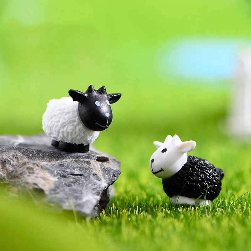 5PCS Miniature Animal Cute Mini Kawaii Cabochons Sheep Goat Resin Figurines Micro Landscape Fairy Garden Terrarium Accessories