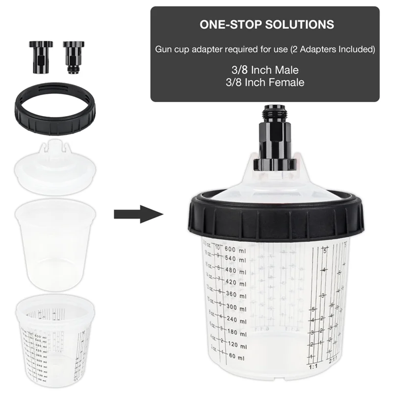 ถังพ่นสี ABLK Airbrush Tank H/O Quick Cup 20.3 ออนซ์/600 มล. พร้อมหัวฉีดพ่นสีและถ้วยผสมสีขนาด 3/8 นิ้ว แบบใช้แล้วทิ้ง