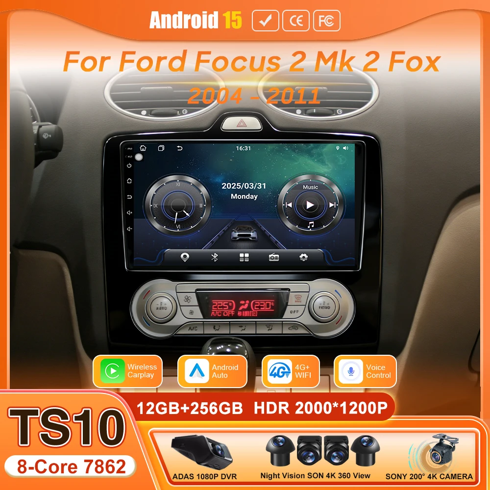 Android 15 Car Multimedia Video Player Stereo Wifi Navigation GPS For Ford Focus 2 Mk 2 Fox 2004 - 2011 Rear View Camera Support
