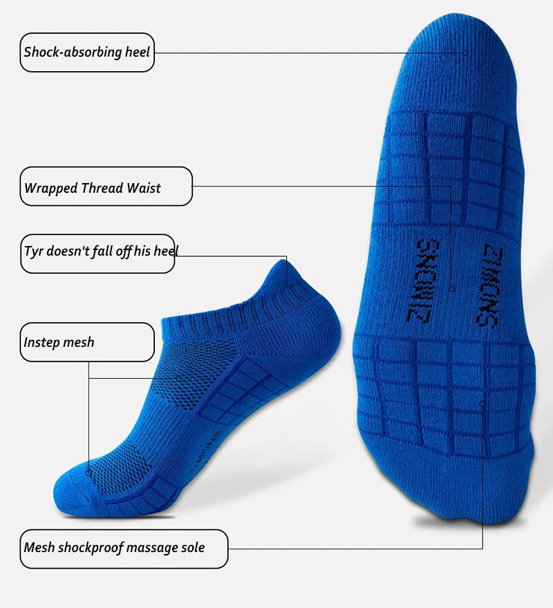 5 Pairs Men Sport Ankle Socks Professional Thick Cushion Comfort Breathable Fitness Compression Running Low Cut Tab  Sock