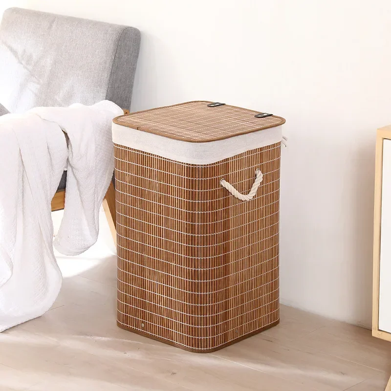 Corner Bamboo Laundry Hamper  Foldable Laundry Basket with Lid Removable and Machine Washable Liner for Efficient Laundry