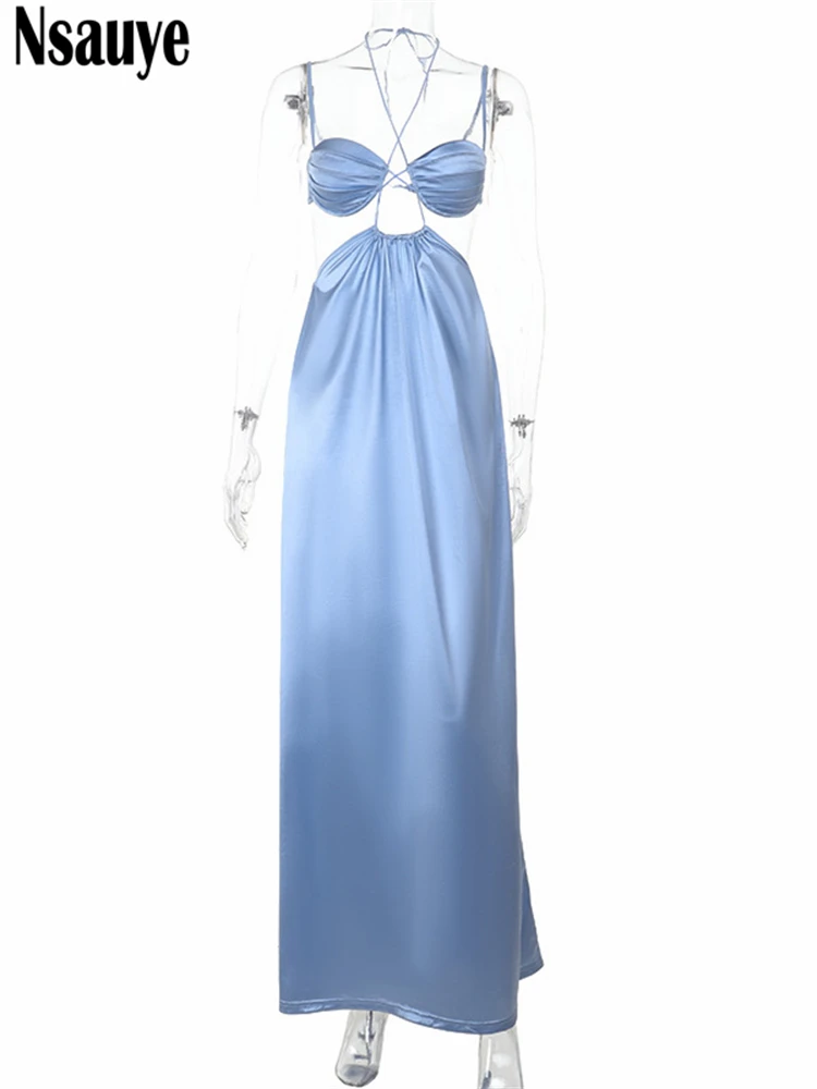 Nsauye Raso Elegante Donna Halter Low Cut Out Abito da sera sexy Maxi Wrap Night Club Estate Backless 2025 Abito da festa