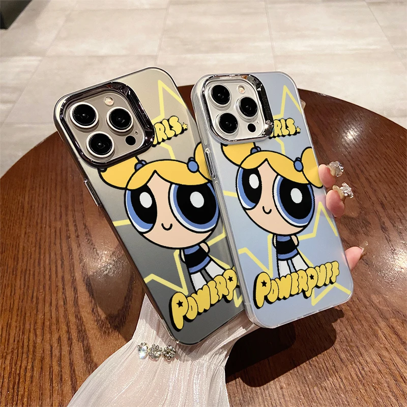 

Cartoon Powerpuff Girls Sunglasses Holder Case For iPhone 15 14 13 12 11 Pro Max XS XR X 7 8 Plus SE Protectiou Plating Cover