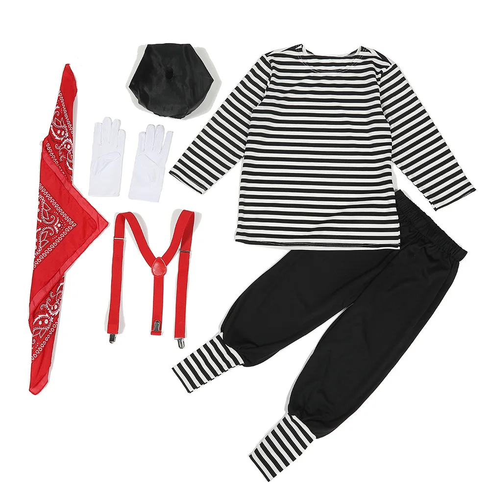 Kind Mime Kunstenaar Kostuum Halloween Purim Jongens Meisjes Art Street Clown Mime Show Outift Cosplay Fantasia Verkleedkleding