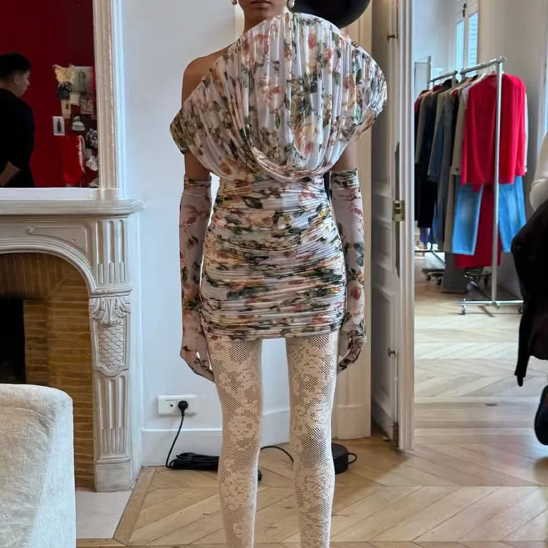 Women's Printed Halter Dress, Sexy Ruffled Backless Mini Skirt, High-Quality Party Gown, 2026 Spring New Arrival, Y2K Style