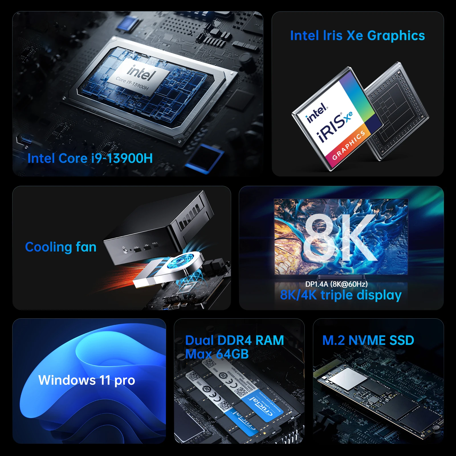 Msecore MQ12 Intel Core i5 i7 i9 13900H Gamer Mini PC Computer desktop NUC PC portatile Computer da ufficio DDR4 NVMe Wifi6 4K BT5.2