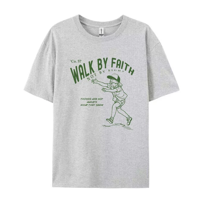 Walk by Faith Bibelvers Streetwear Graphic Tees Loose Vintage Religiöses T-Shirt Jesus Faith Shirt Damen Herren Christliche Bekleidung