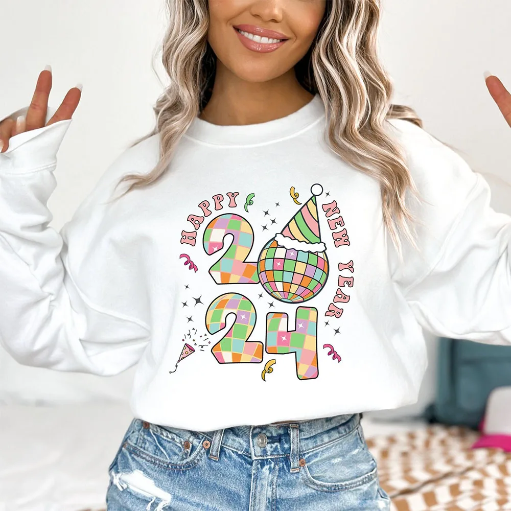 Happy New Year 2024 Women Sweatshirt Festive Party Sweatshirt Happy New Year Women Crewneck Hoodie Gift for Her Sweater