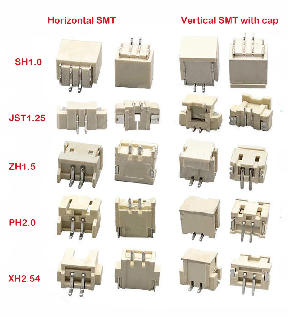 100pcs JST1.25 SH1.0 ZH1.5 PH2.0 XH2.54 Straight DIP Right Angle Vertical SMT Horizontal SMD PCB Male Wafer Connector