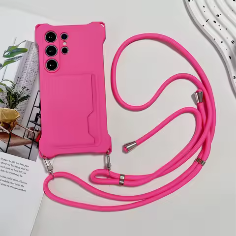 Crossbody Lanyard Silicone Phone Case For Samsung S24 Plus S22 Ultra S23 FE A15 A54 A34 A14 A53 Card Wallet Holder Soft Cover