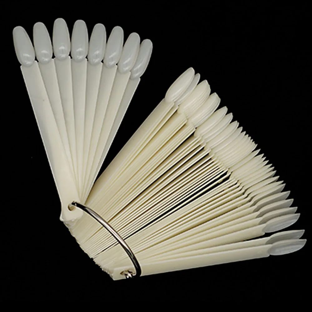 50pcs testa rotonda a forma di ventaglio per unghie campione Display ovale corto Gel UV unghie finte suggerimenti bastoncini fai da te polacco salone pratica carta a colori