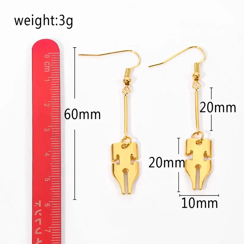 MN1 New Anime Jojo Bizarre Adventure Rohan Kishibe Gold Color Pen Nib Earring for Women Girls Cosplay Accessories Fashion Je8/yG