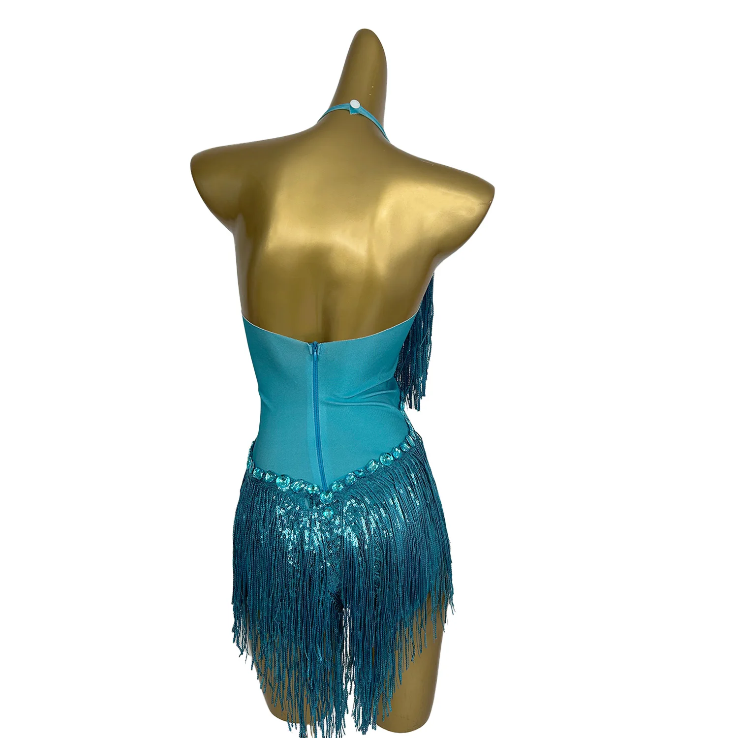 Shuye Lake Blue Fringed Latin Dance Talent Performance Suit Female Group Backing Dance Leotard Nightclub Performance Jumpsuit