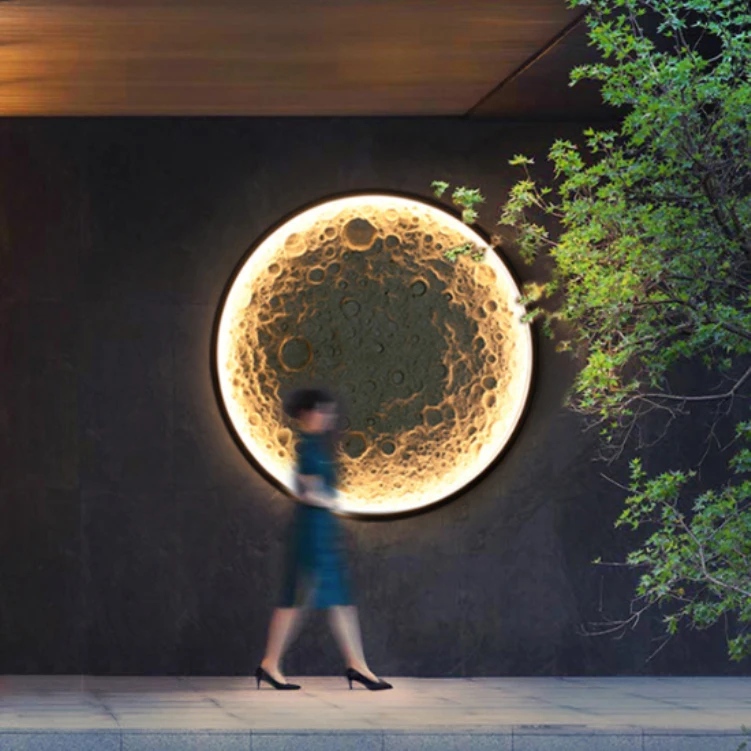 Texture Moon Light Lunar Soil Lampshade Japanese Rock Harden Moon Wall Lights for House Decoration Porch Wall Lamp