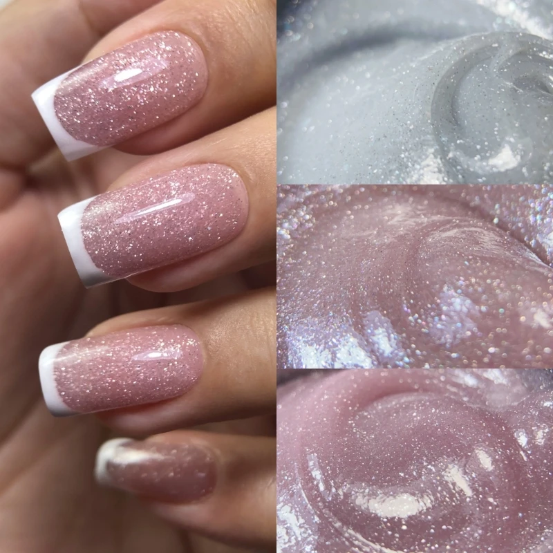 

MSHARE 50g Pink Sparkling Glitter Self Leveling Builder Extension Nail Gel Low Heat Varnish Soak Off UV Gels