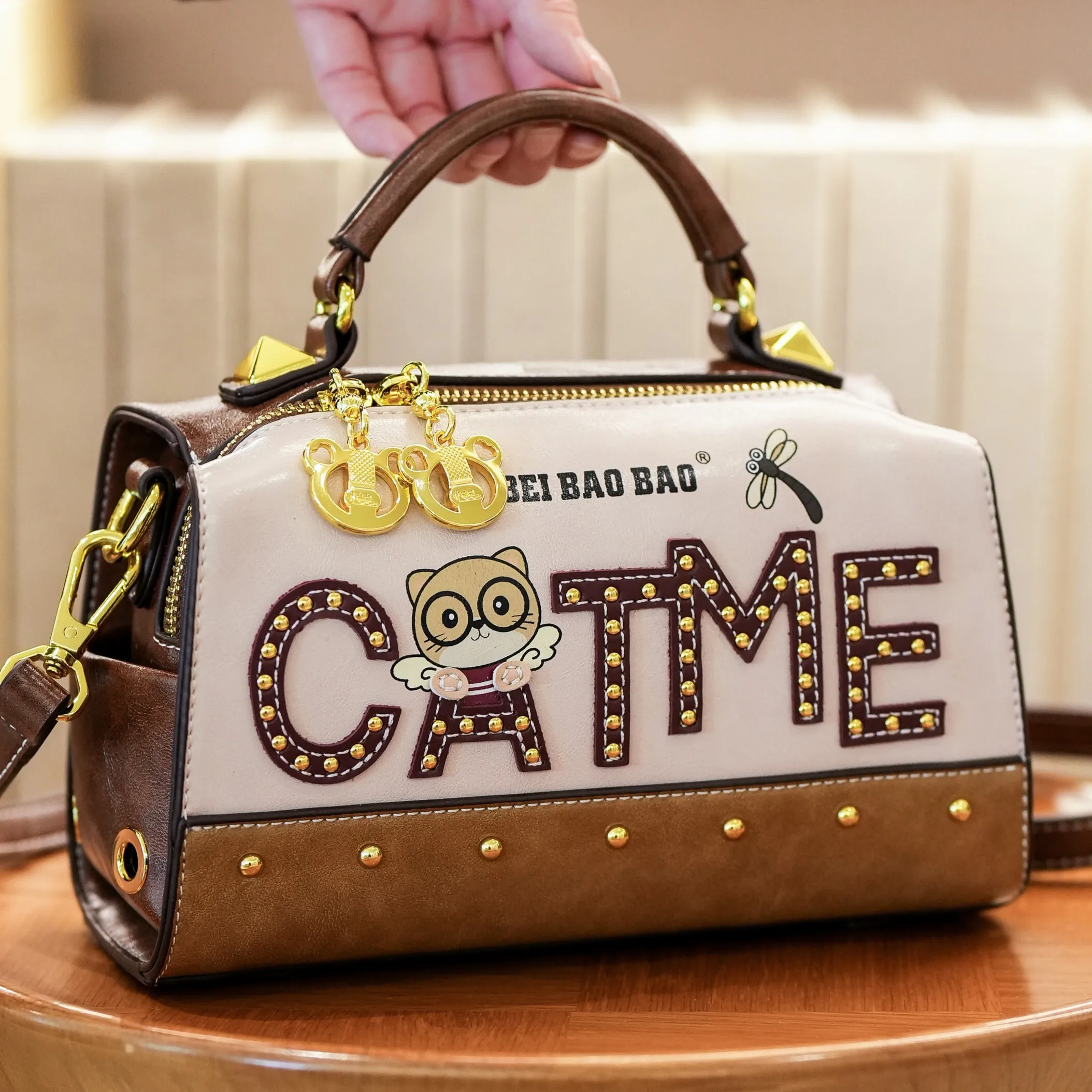 

high-quality women's purse,Rivet letter Boston bag, women's single-shoulder crossbody commuter bag, fashion cute crossbody bag