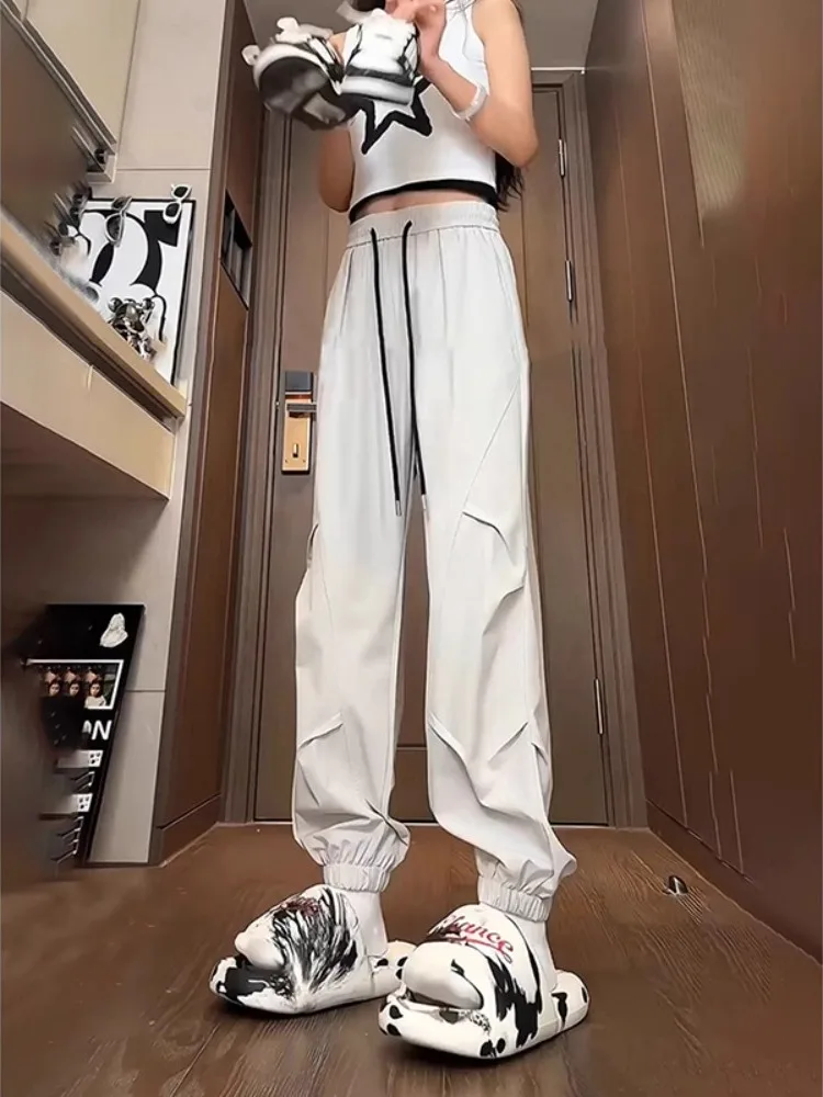 

Silver ey Ice Silk Men's Summer Thin Qui Dry Sports Loose Trousers American Sle Functional Parachute Pants Breathable