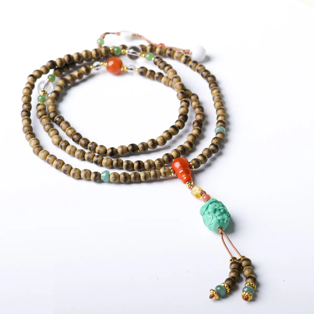 Multi Strand Butter Agarwood Bracelet Turquoise God of Wealth Jade Apple Necklace Gifts