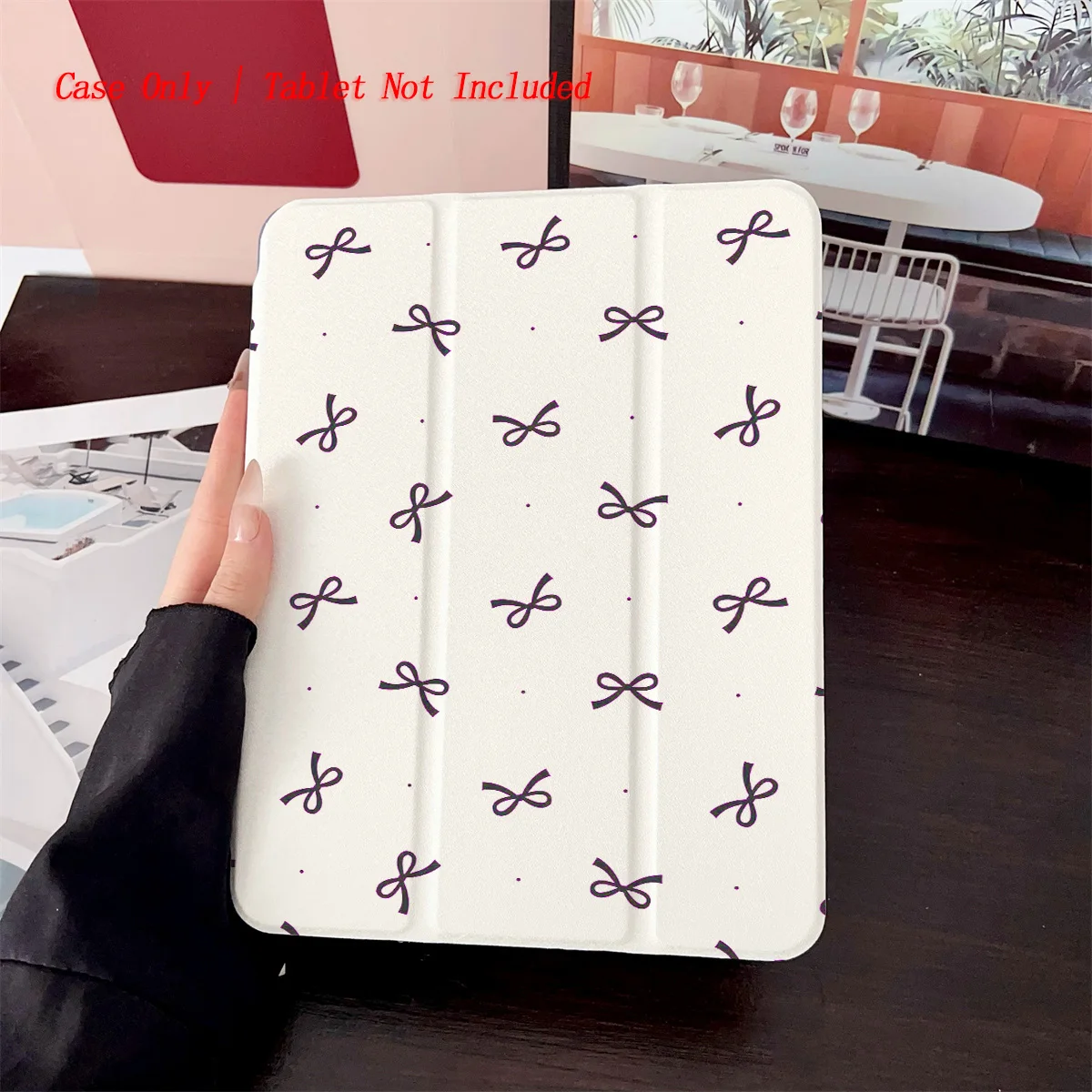 

Фон цвета хаки с черно-фиолетовым чехлом для iPad с бантиком — противоударный чехол для Apple iPad Pro/Air/Mini