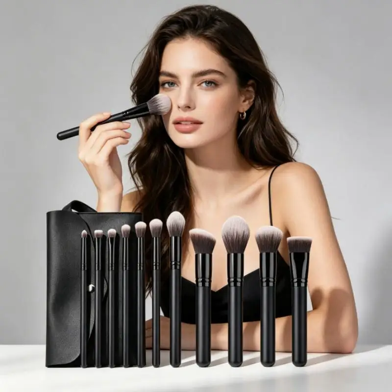 14 Piece Makeup Brush Set Soft Synthetic Bristles Rose Gold Ferrule Perfect For Daily Makeup Home Salon Use