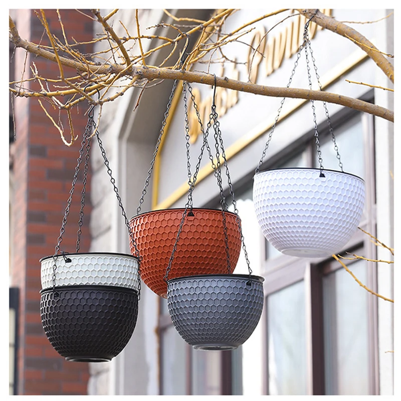 European Style Honeycomb Pattern Imitation Rattan Hanging Hanging Plastic Flower Pot Hanging Pot Indoor Hanging Basket