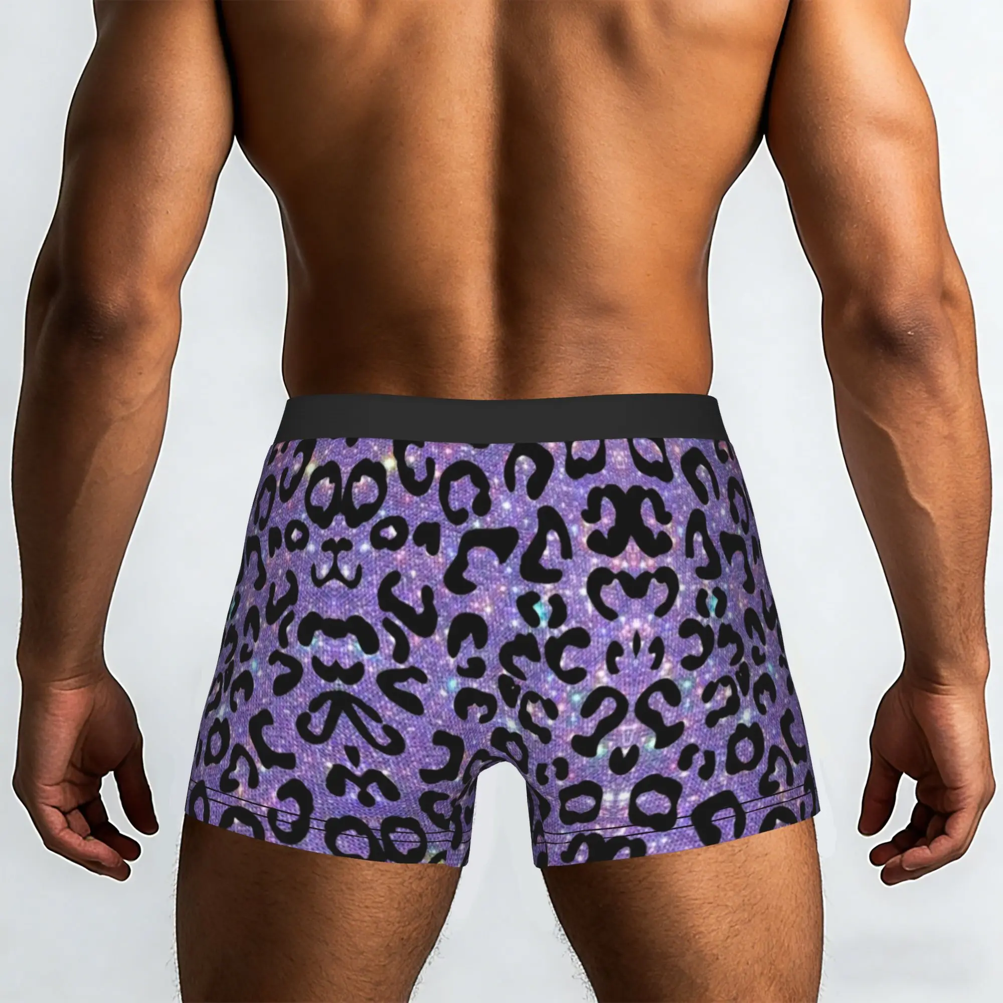 Purple Glitter Leopard Print Pattern Wallpaper  Underpants Homme Panties Male Underwear Comfortable Shorts Boxer Briefs
