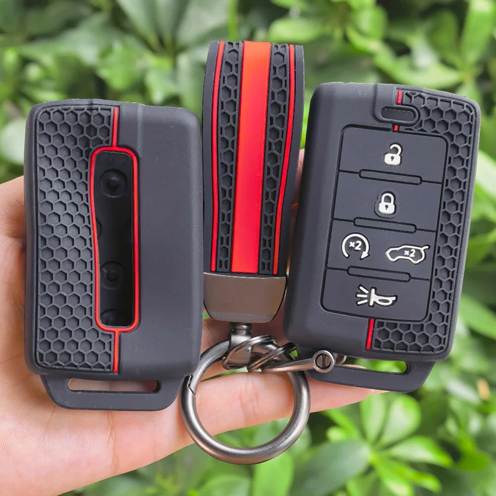 Silicone for Jeep Grand Cherokee L Wagoneer for Grand Cherokee L 5 Button Car Key Case Cover Holder Fob Keychain Accessories