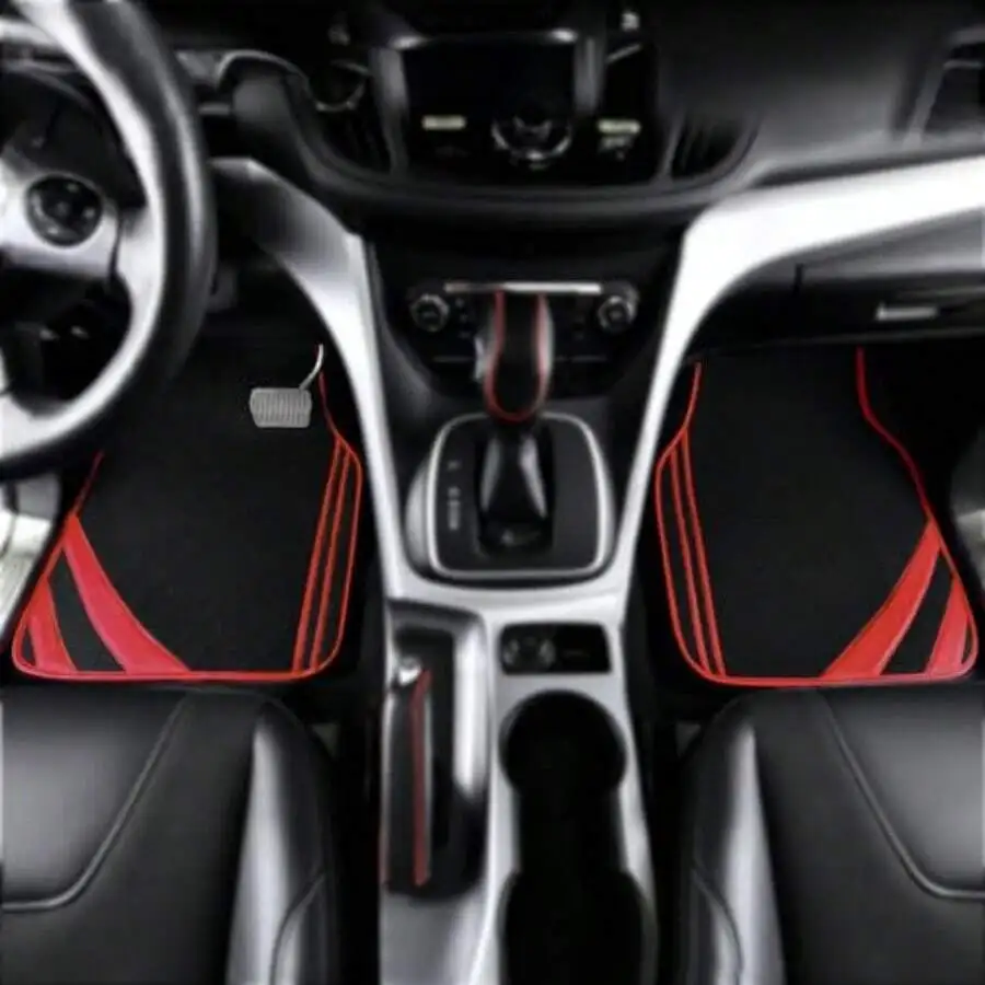 

Black And Red Car Floor Mats With Double Stitch Line Anti-Slip Universal Fit