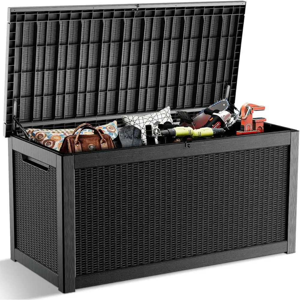 

320 Gallon Lockable Outdoor Storage Box for Deck, Waterproof Garden Tool and Cushion Container