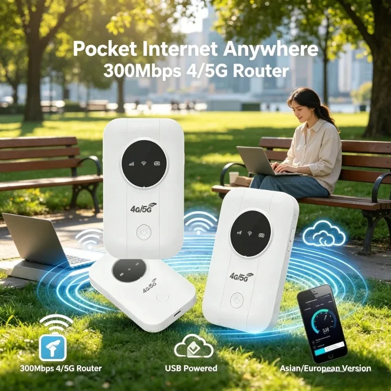 USB Powered 300Mbps 4G 5G Mobile Hotspot Pocket WiFi Router Asian European Version Mini Internet Device