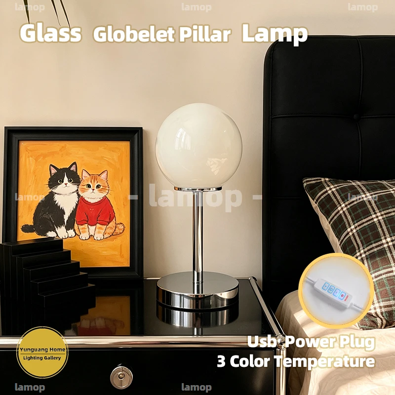 Hand Blown Murano Single Orblet Desk Lamp Macaron Pastel Pink Tone Gentle Ambient Light Teen Dorm Vanity Table Lamp