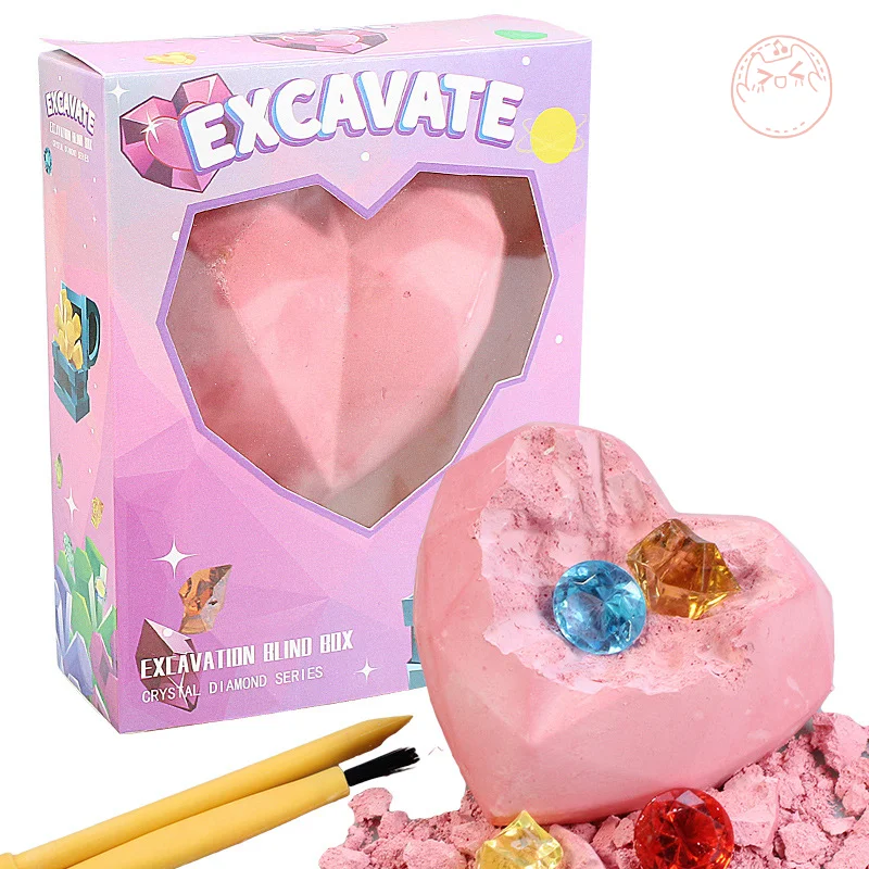 Archaeological Excavation Gemstones Kit Love Heart Handmade Excavation Treasure Fossils Toy Kids Science Kit Mining Kit