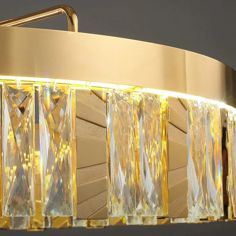 Lampu gantung Kristal สีทองทรงกลม/วงรีทันสมัยสำหรับห้องนั่งเล่นไฟห้องรับประทานอาหารห้องนอนไฟ LED สุดหรู