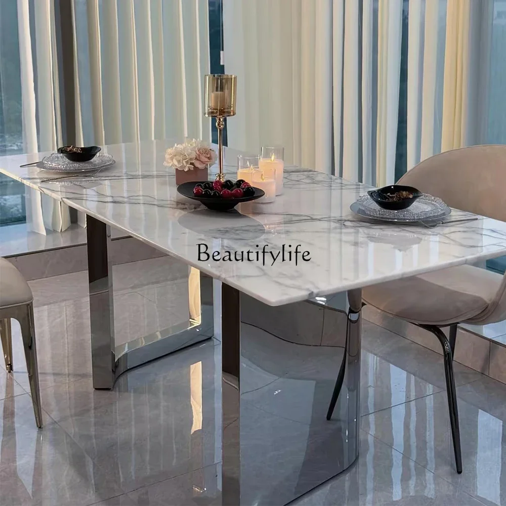 

FG44Natural fragrant snow plum luxury stone dining table Italian modern high-end rectangular dining table