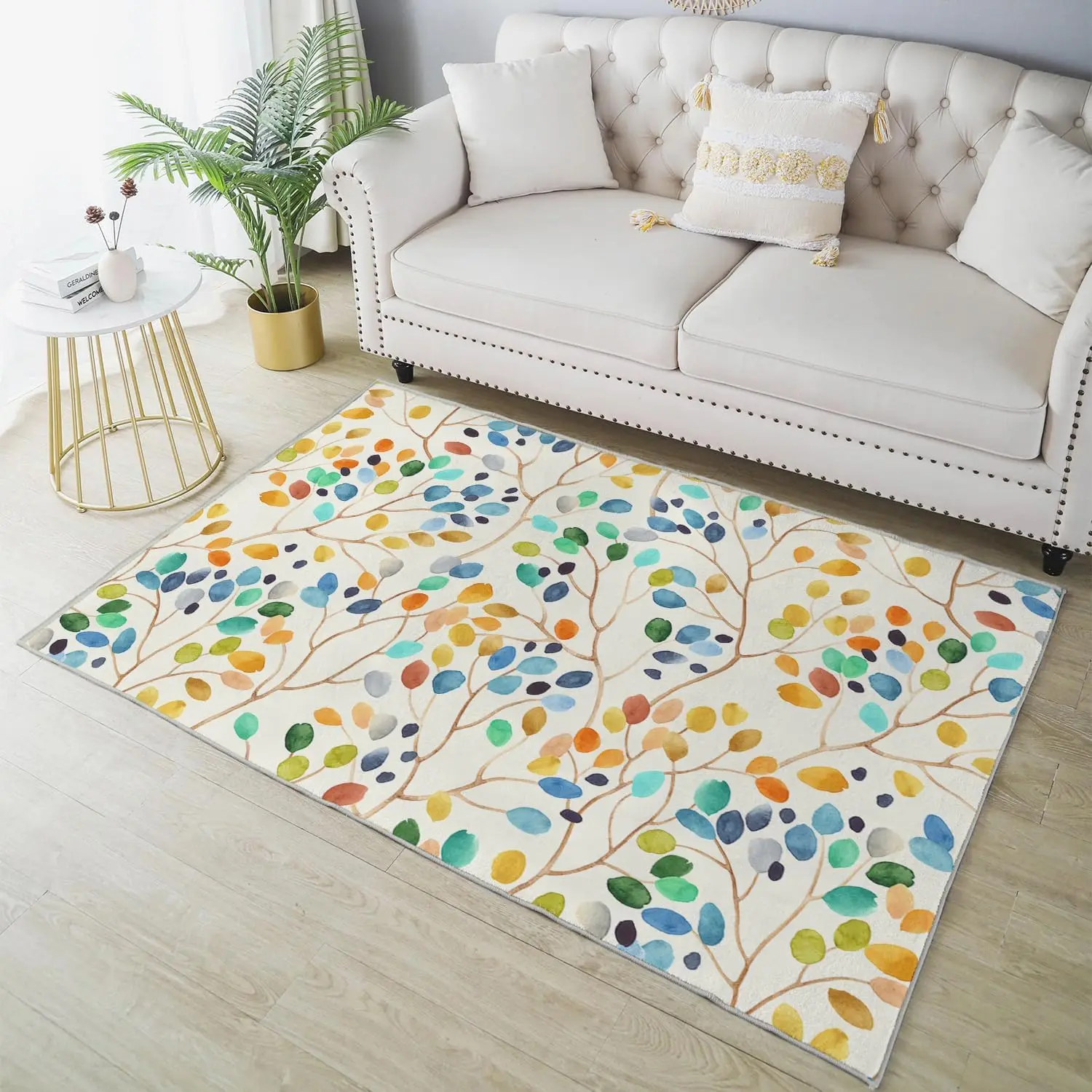 

Красочные нескользящие коврики, моющийся ковер для гостиной, абстрактные акварельные листья, домашний декор, коврики для игровой комнаты, классная комната