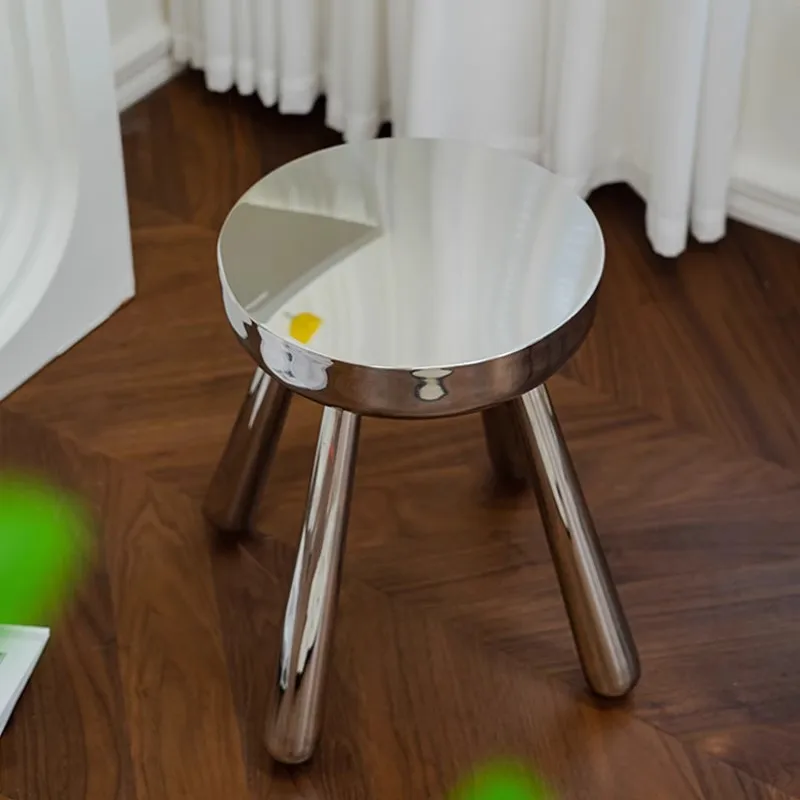 Nordic Minimalist Industrial Style Furniture Living Room Decorative Stool Stainless Steel Electroplating Process Silver Stool