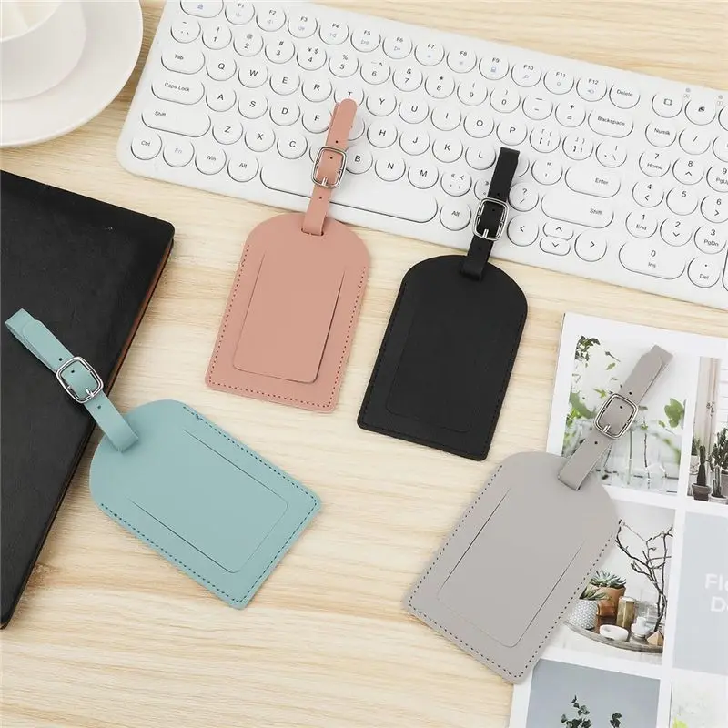 ABZF PU Leather Luggage Tag with Adjustable Strap, Suitcase Tags Identifier Travel Bag with Privacy Protection Cover