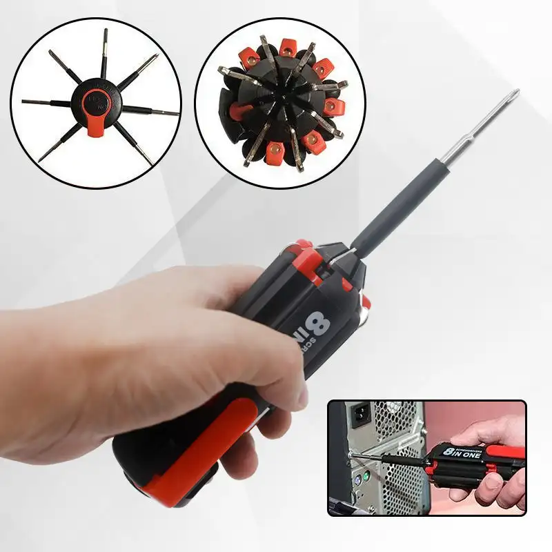 

AMENITEE 8 in 1 Screwdrivers Tool with Worklight LED Flashlight Car Portable Multifunctional Outdoor Folding Repair Hand Tools