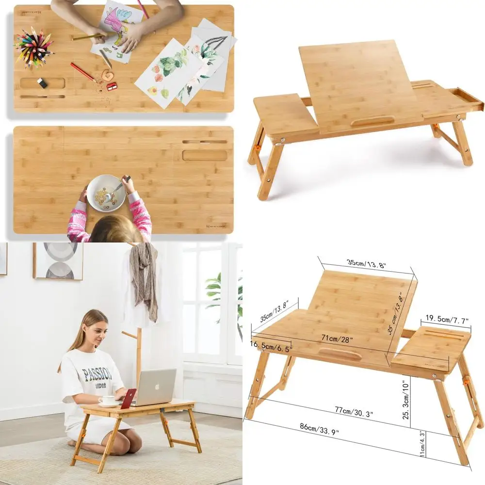 

Регулируемый бамбуковый столик для ноутбука с 7 углами наклона, большой поднос для подачи еды и завтрака 27,95 x 13,8 дюйма