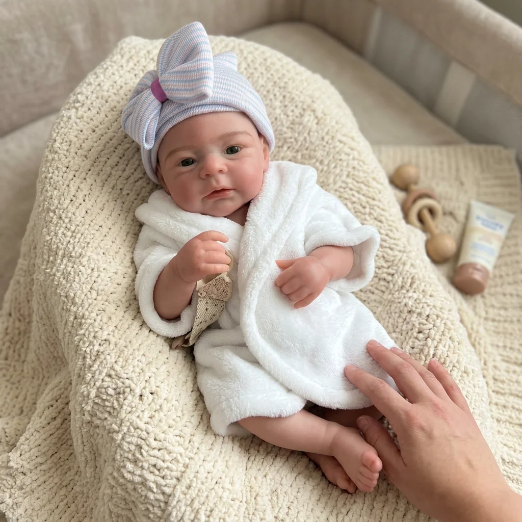 18 Inch Full Body Solid Silicone Reborn Doll Hand Painted 3D Skin Texture Lifelike Soft Touch Washable Bebe Handcrafted Gift