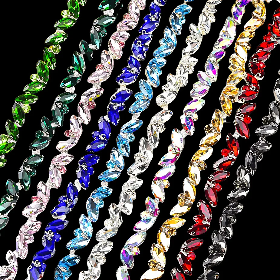 

Marquise Claw Rhinestone Chain 1cm Wide Glass-Welded DIY Clothing Accessories for Wedding Dress Jewelry Supplies
