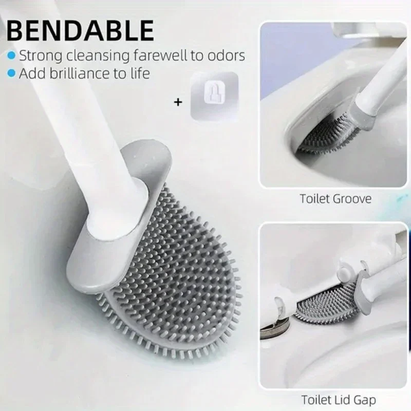 Wall Mounted Toilet Brush Replacement Long Handled Silicone Toilet Brushes Quick Drying Soft Bristles Toilet Bidet Bathroom Set