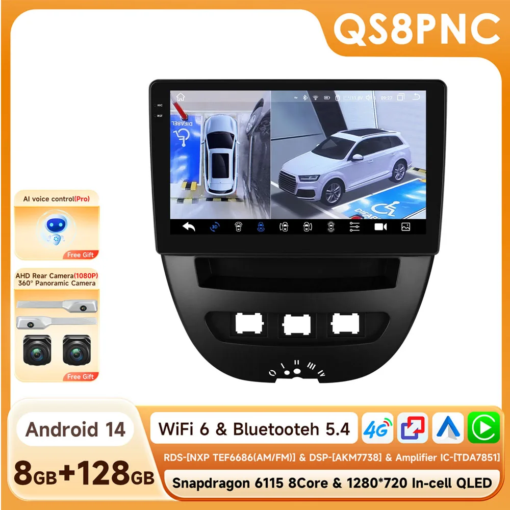 Radio samochodowe z Androidem do Peugeot 107 2005, Citroen C1 2014, Toyota Aygo, bezprzewodowy Carplay, Auto GPS, multimedialny ekran samochodowy 6115