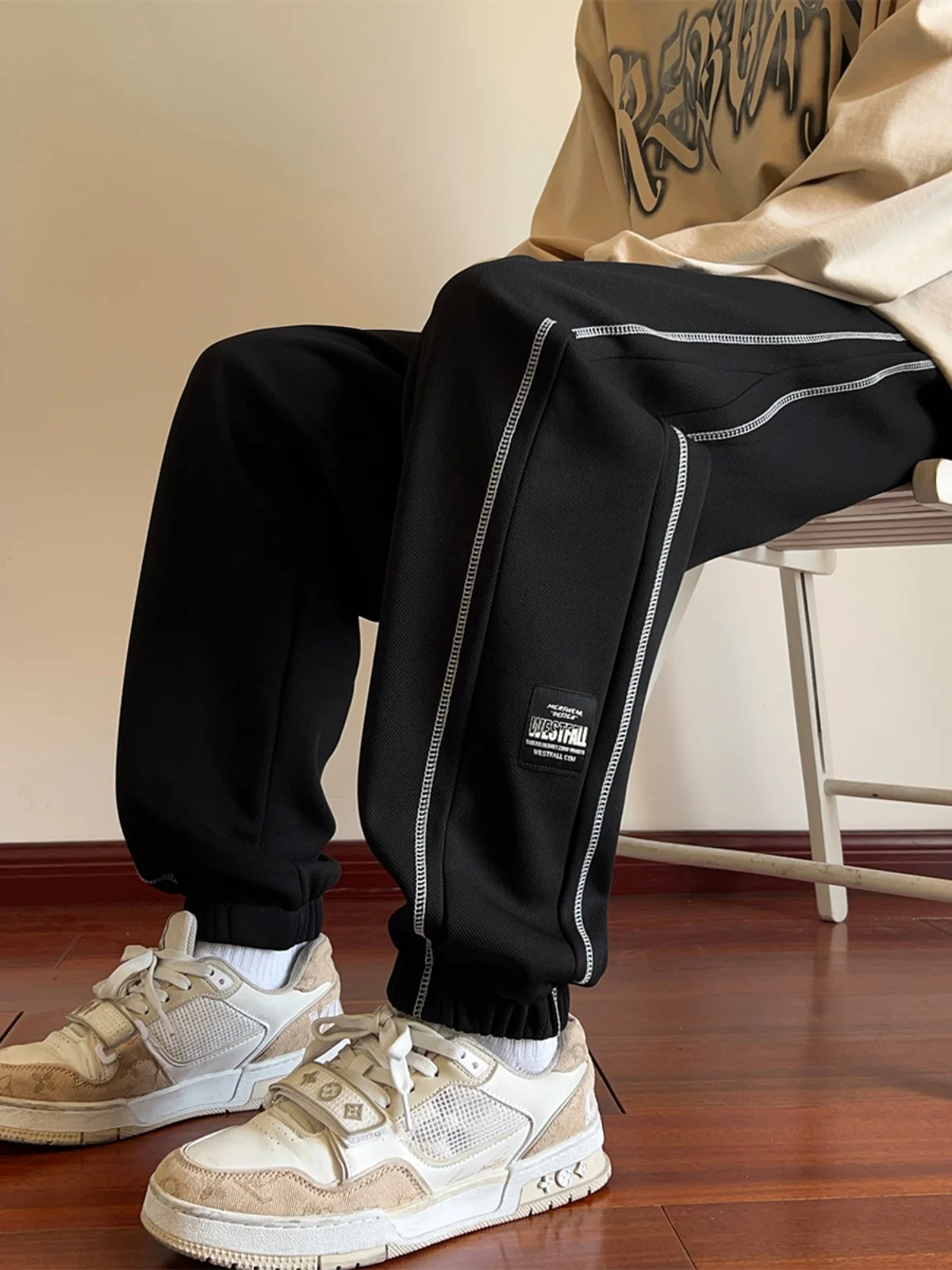 

Мужские повседневные брюки в американском ретро-стиле, эластичные, свободного кроя, с высокой талией, весенне-осенние, модные, брендовые, повседневные брюки высокого качества