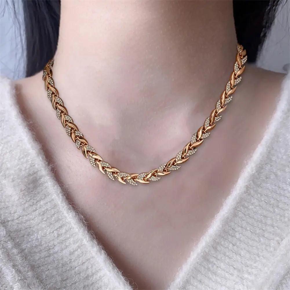 Jewelry Accessory Set Women Jewelry Set Leaves Shape Rhinestone Necklace Adjustable Length Bracelet Party Wedding Accessories
