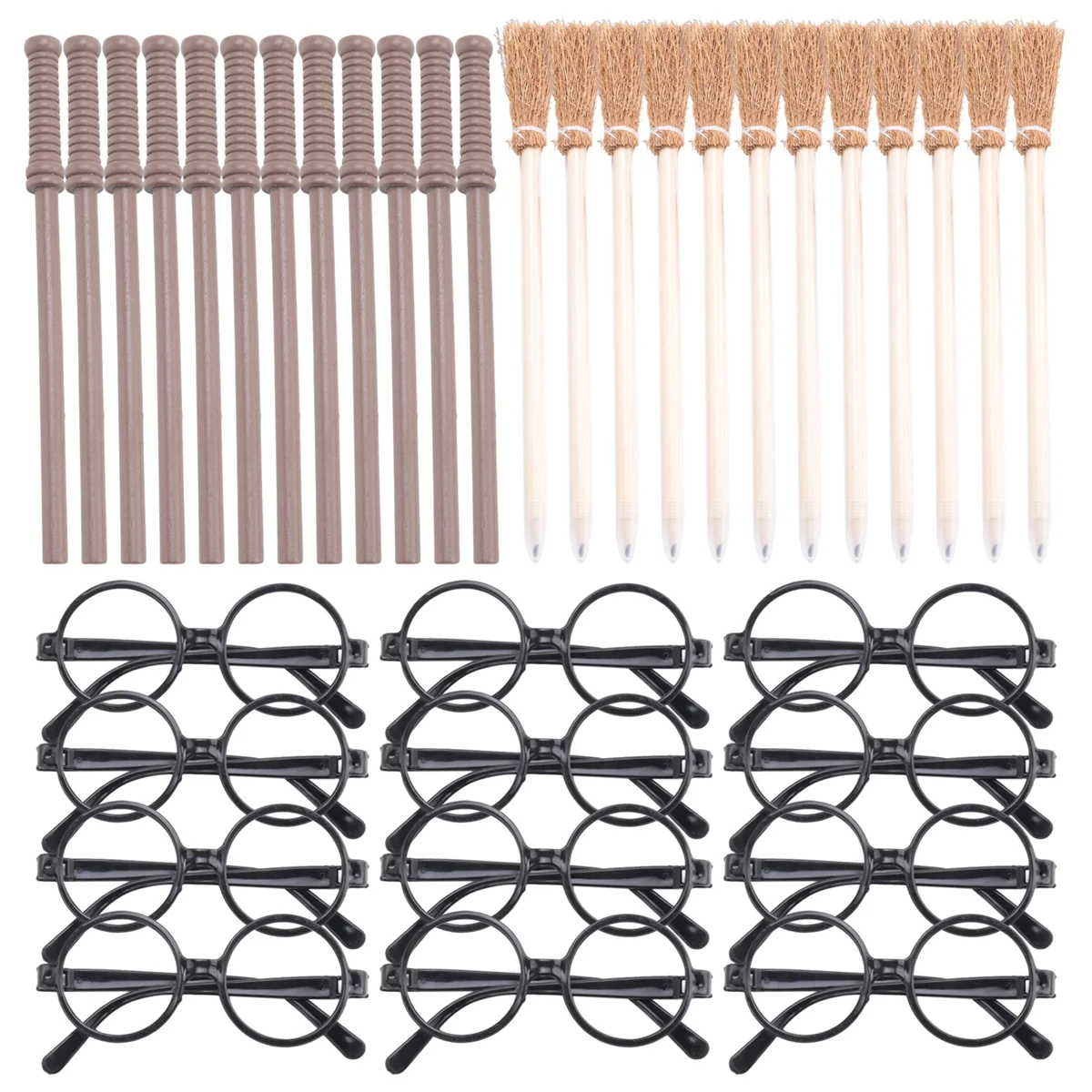 36 buah pensil dan pensil dan pensil penyihir dengan bingkai Bulat tanpa lensa, perlengkapan tema penyihir