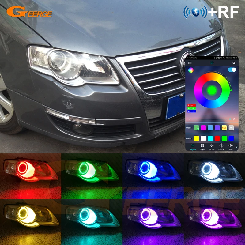 For Volkswagen VW Passat B6 Magotan 2005 - 2009 2010 Bluetooth App Ultra Bright Multi Color RGB Led Angel Eyes Kit Halo Rings