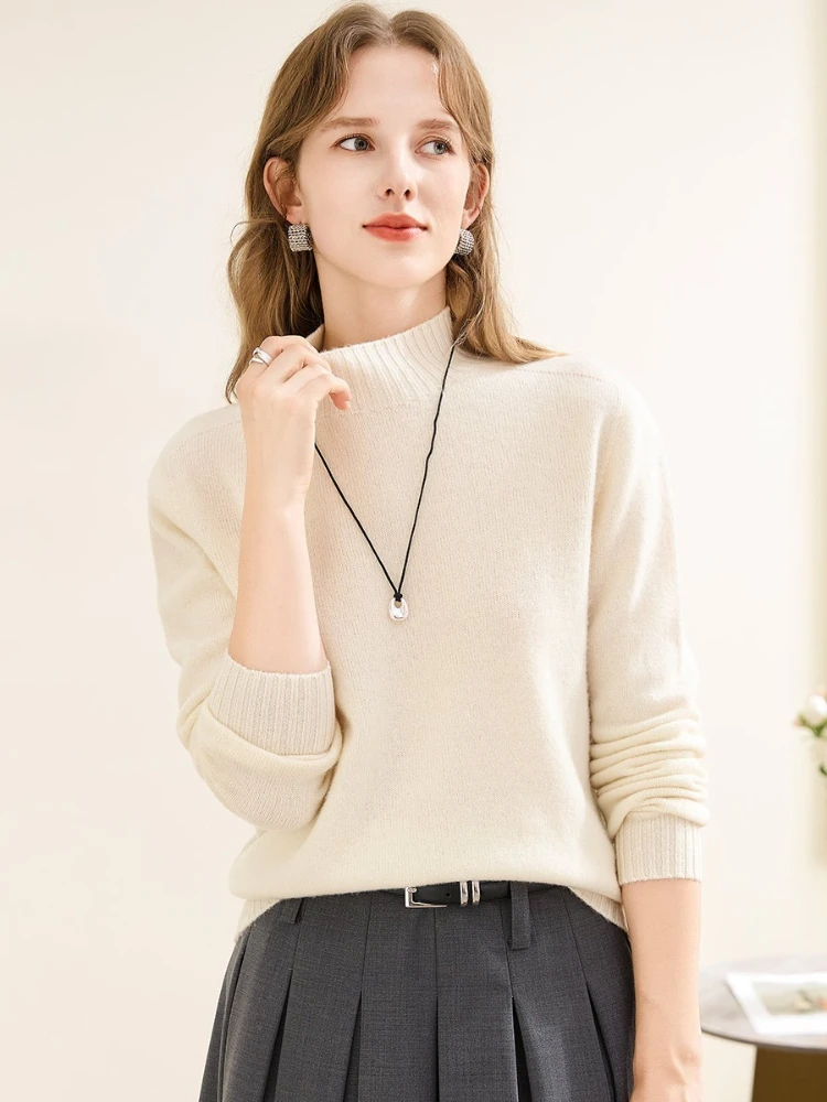 

Корейский стиль, однотонный, простой, универсальный базовый топ, свитер с высоким воротом для женщин, осень-зима, с длинным рукавом, вязаный пуловер 2026