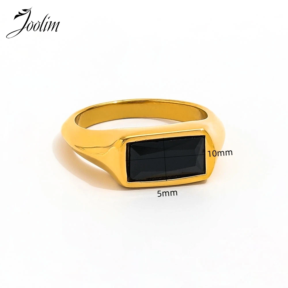 Joolim Jewelry Wholesale High End PVD Waterproof&Tarnish Free Fashion Black Zirconia Stamp Stainless Steel Ring For Women